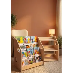 Mueble Montessori Mixto: Librería y Estantería de Madera