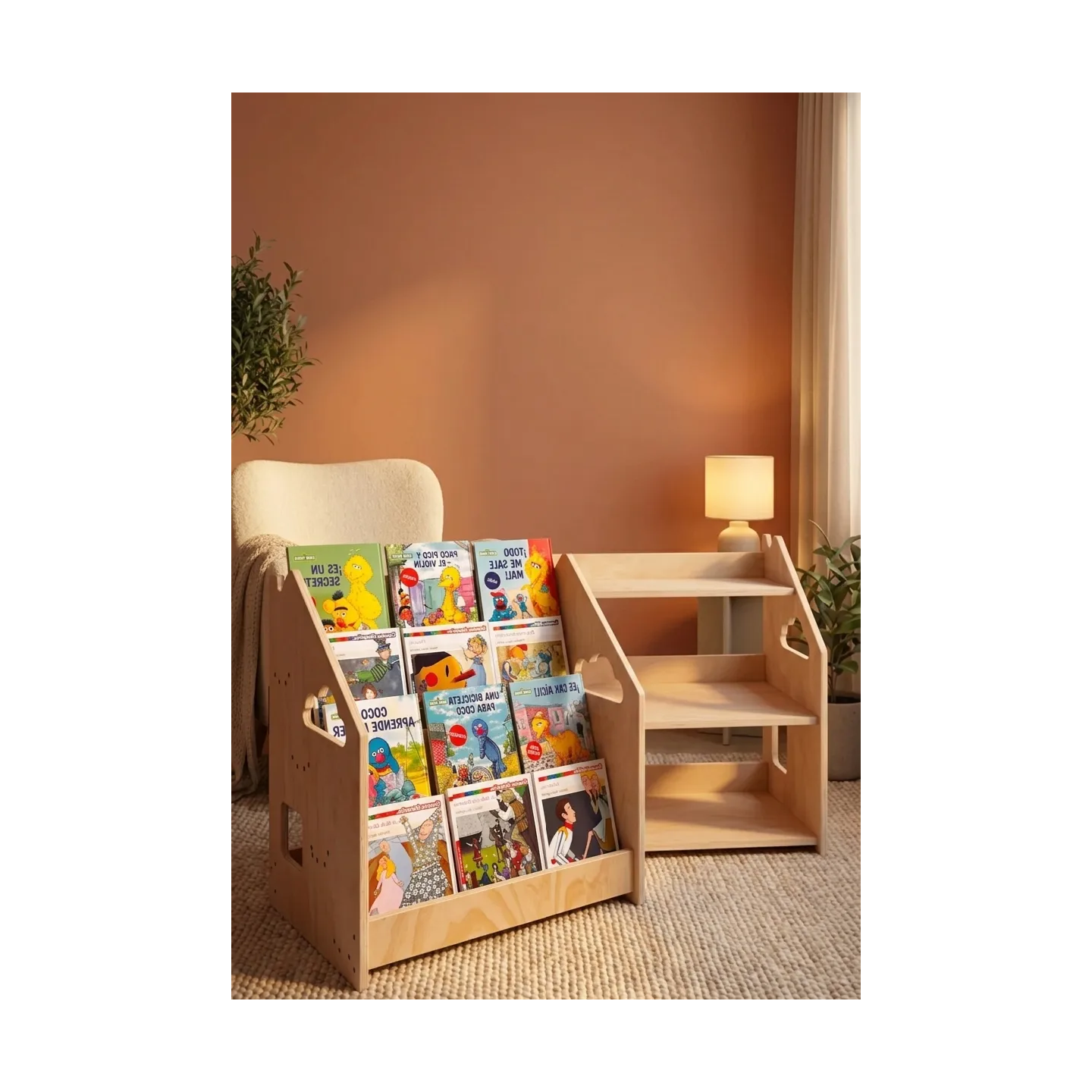 Mueble Montessori Mixto: Librería y Estantería de Madera