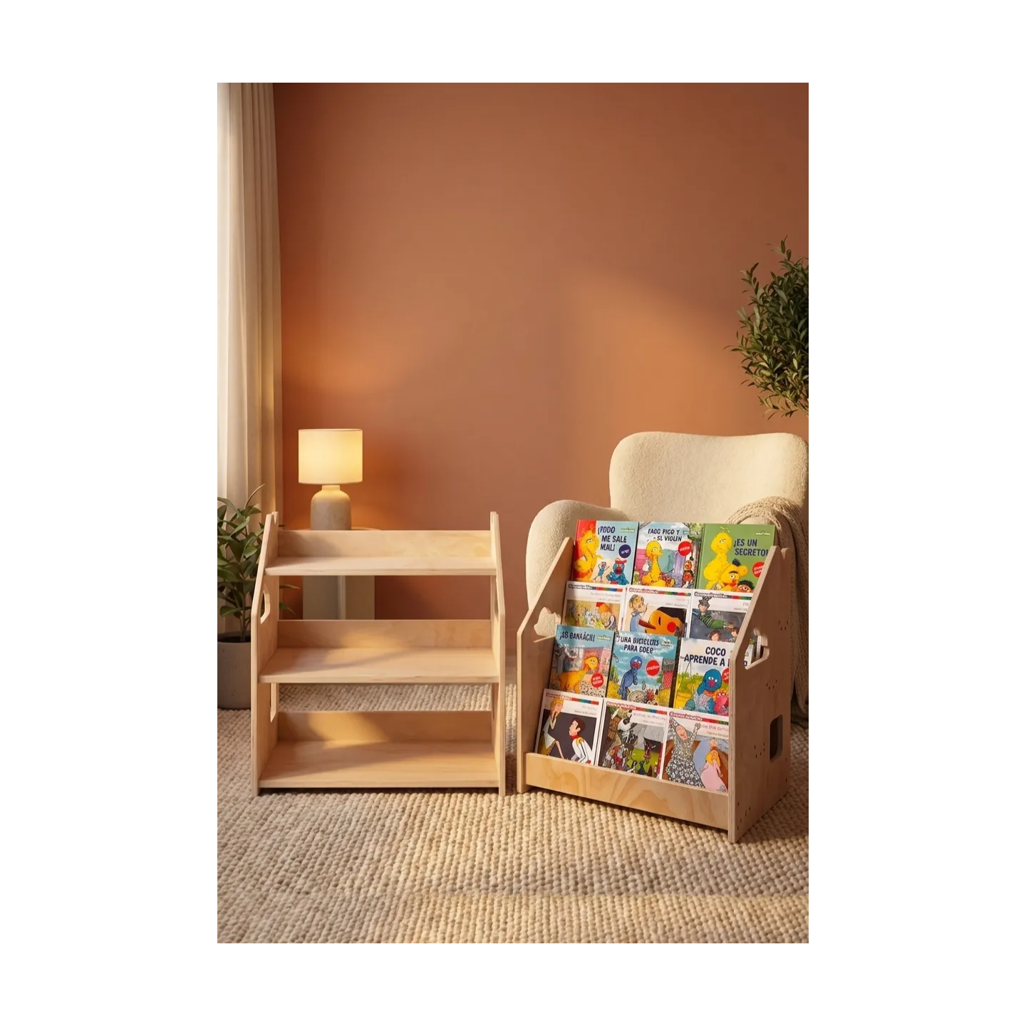 Mueble Montessori Mixto: Librería y Estantería de Madera