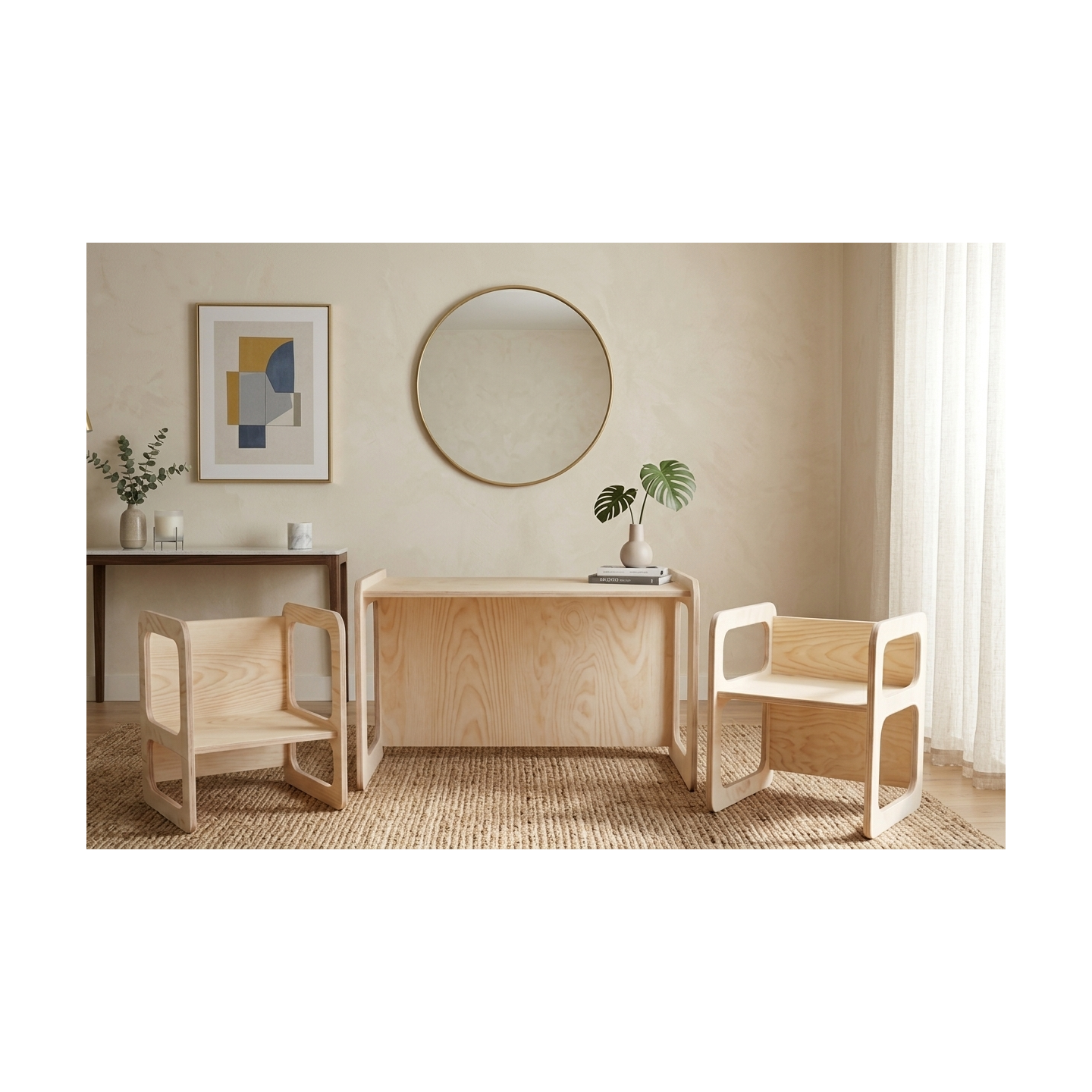 Conjunto Mesa y 2 Sillas Infantiles regulables Montessori