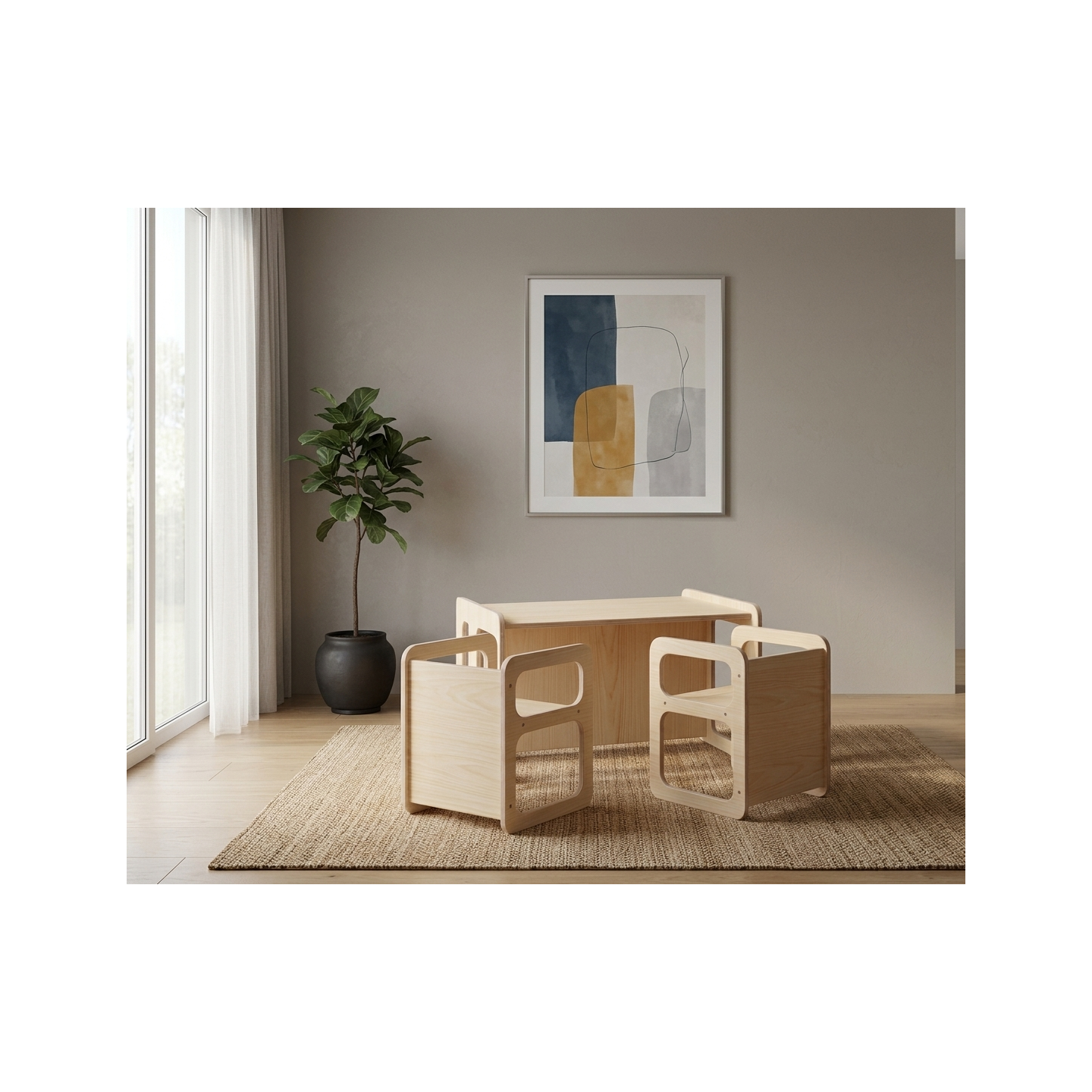 Conjunto Mesa y 2 Sillas Infantiles regulables Montessori