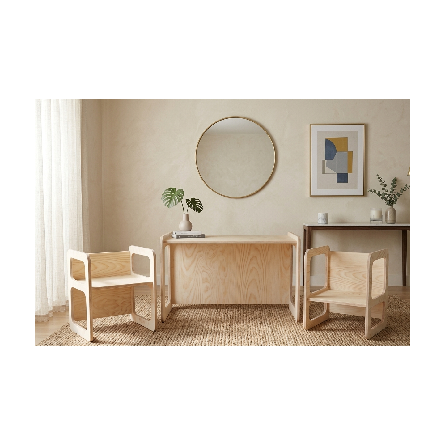 Conjunto Mesa y 2 Sillas Infantiles regulables Montessori