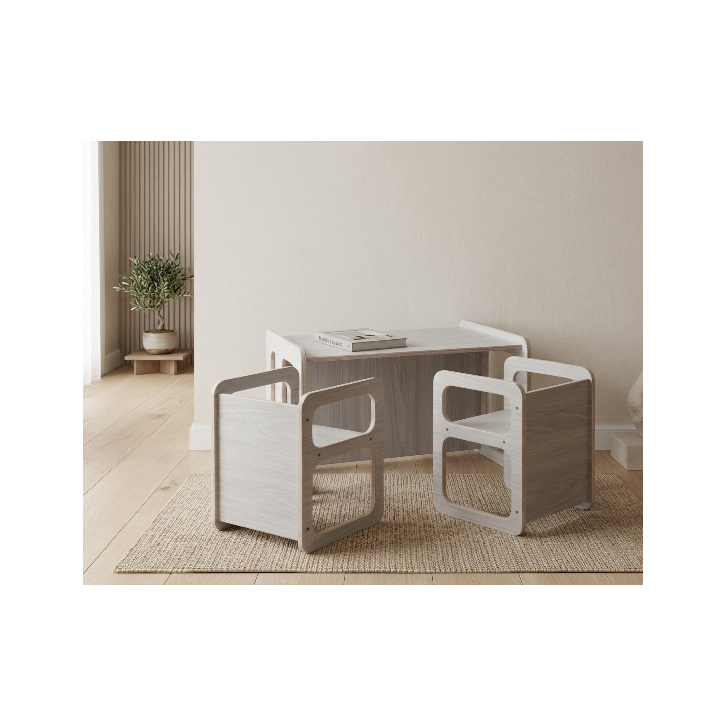 Conjunto Mesa y 2 Sillas Infantiles regulables Montessori