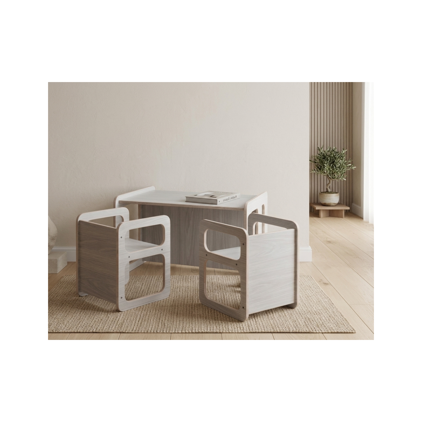 Conjunto Mesa y 2 Sillas Infantiles regulables Montessori