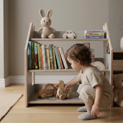 Estantería montessori  baja de madera para juguetes y cuentos