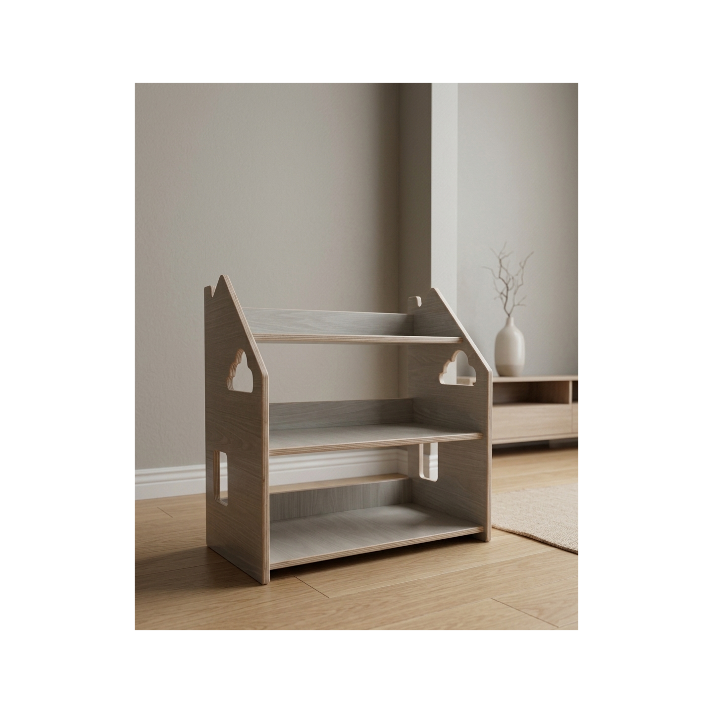 Estantería montessori  baja de madera para juguetes y cuentos