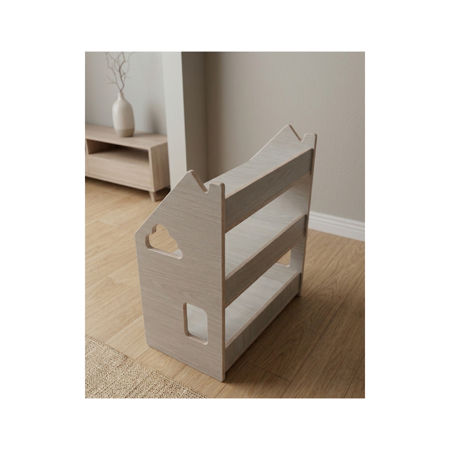 Estantería montessori  baja de madera para juguetes y cuentos