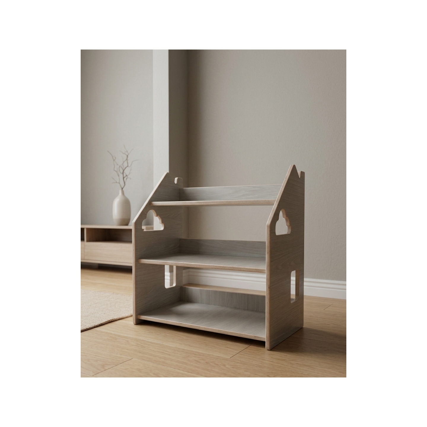 Estantería montessori  baja de madera para juguetes y cuentos
