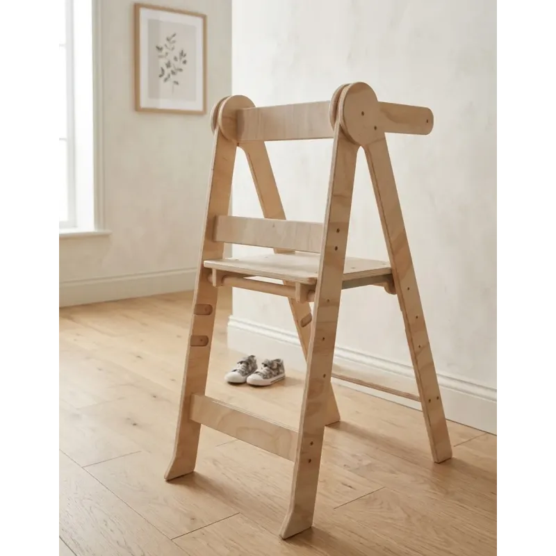 Torre de Aprendizaje Plegable y Regulable de madera natural