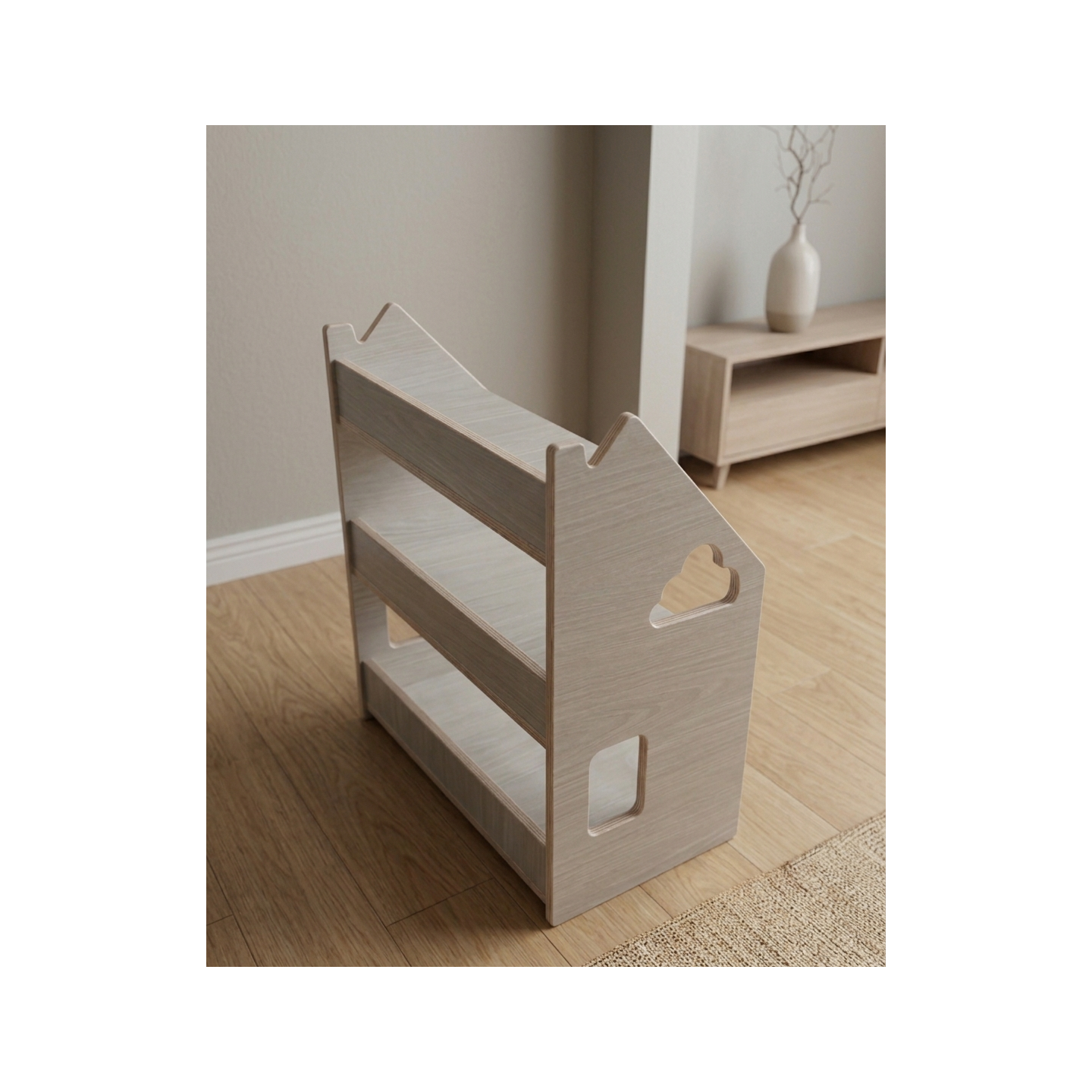 Estantería montessori  baja de madera para juguetes y cuentos