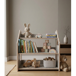 Estantería montessori  baja de madera para juguetes y cuentos