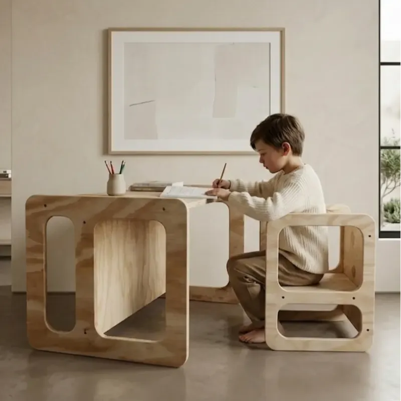 Conjunto de mesa y silla infantil de madera montessori