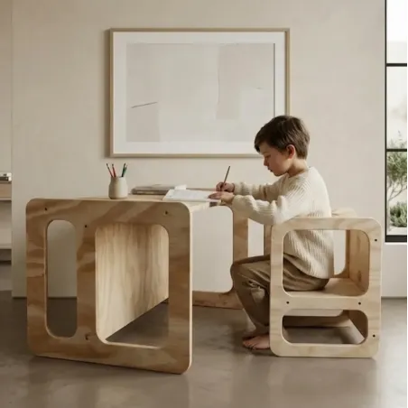 Conjunto de mesa y silla infantil de madera montessori