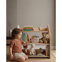 Estantería montessori  baja de madera para juguetes y cuentos