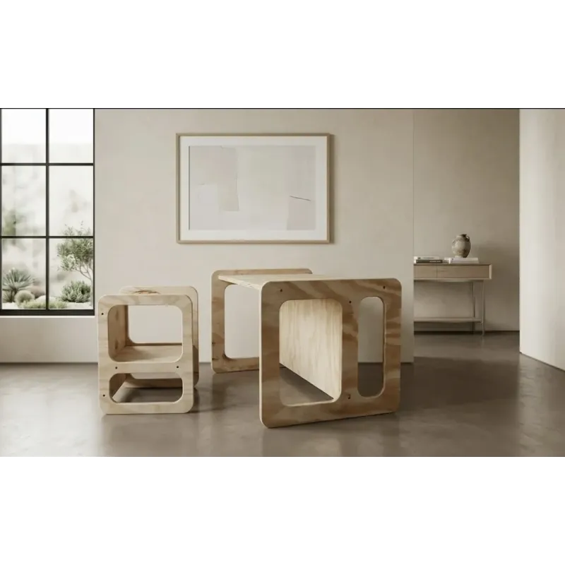 Conjunto de mesa y silla infantil de madera montessori