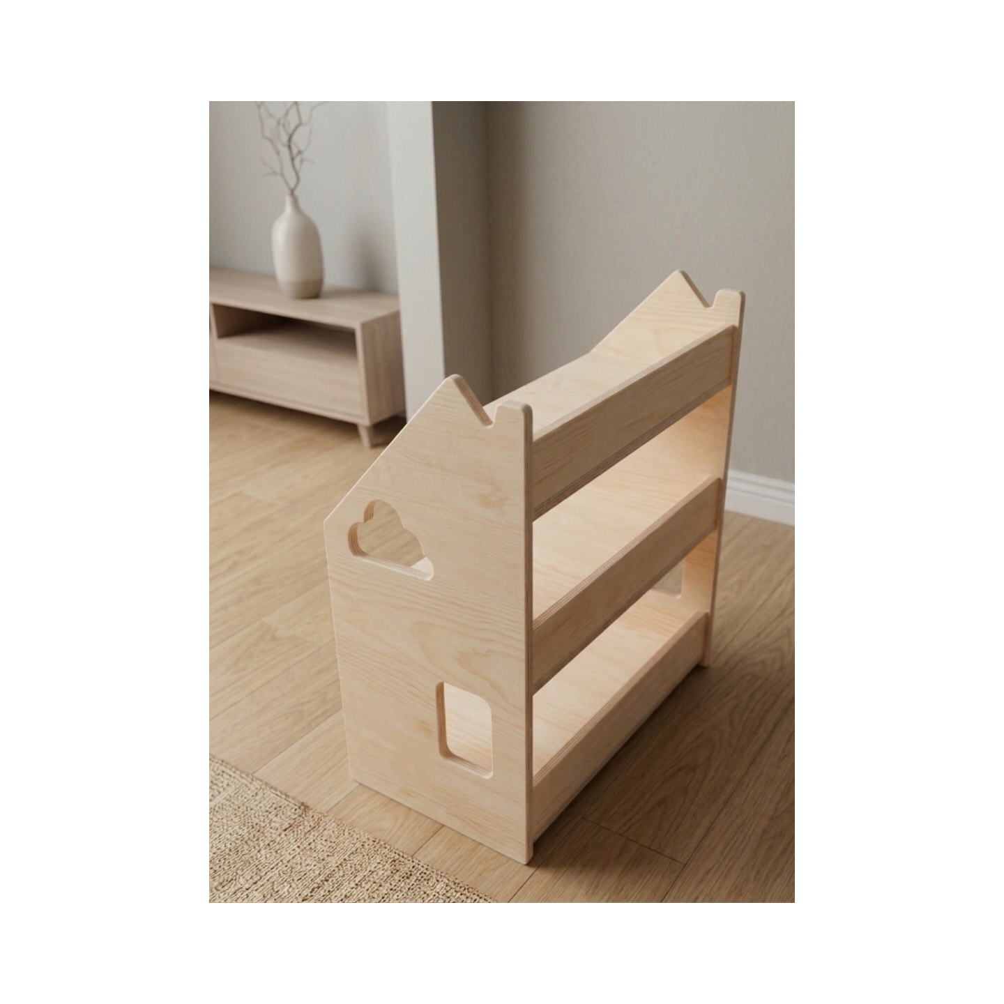 Estantería montessori  baja de madera para juguetes y cuentos