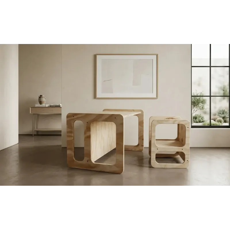 Conjunto de mesa y silla infantil de madera montessori