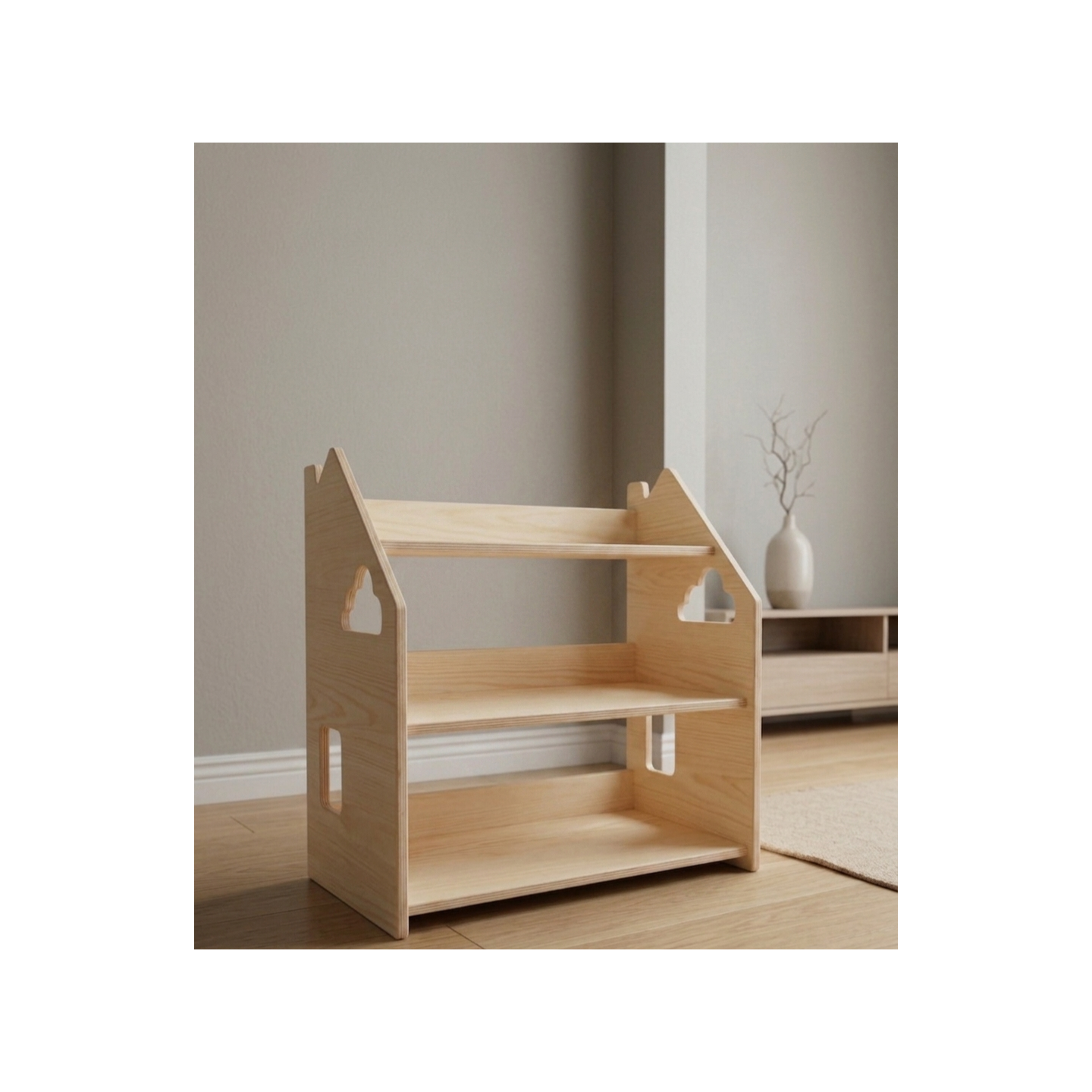 Estantería montessori  baja de madera para juguetes y cuentos