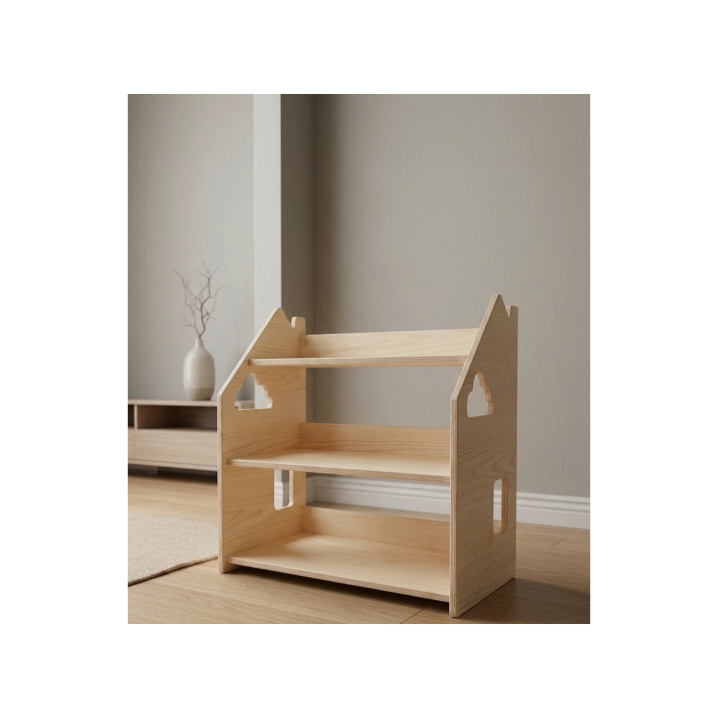 Estantería montessori  baja de madera para juguetes y cuentos