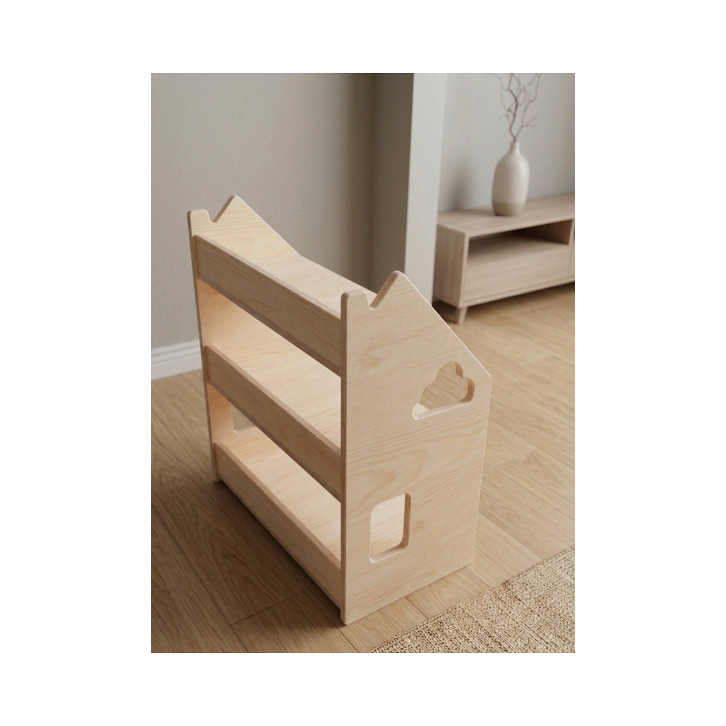 Estantería montessori  baja de madera para juguetes y cuentos