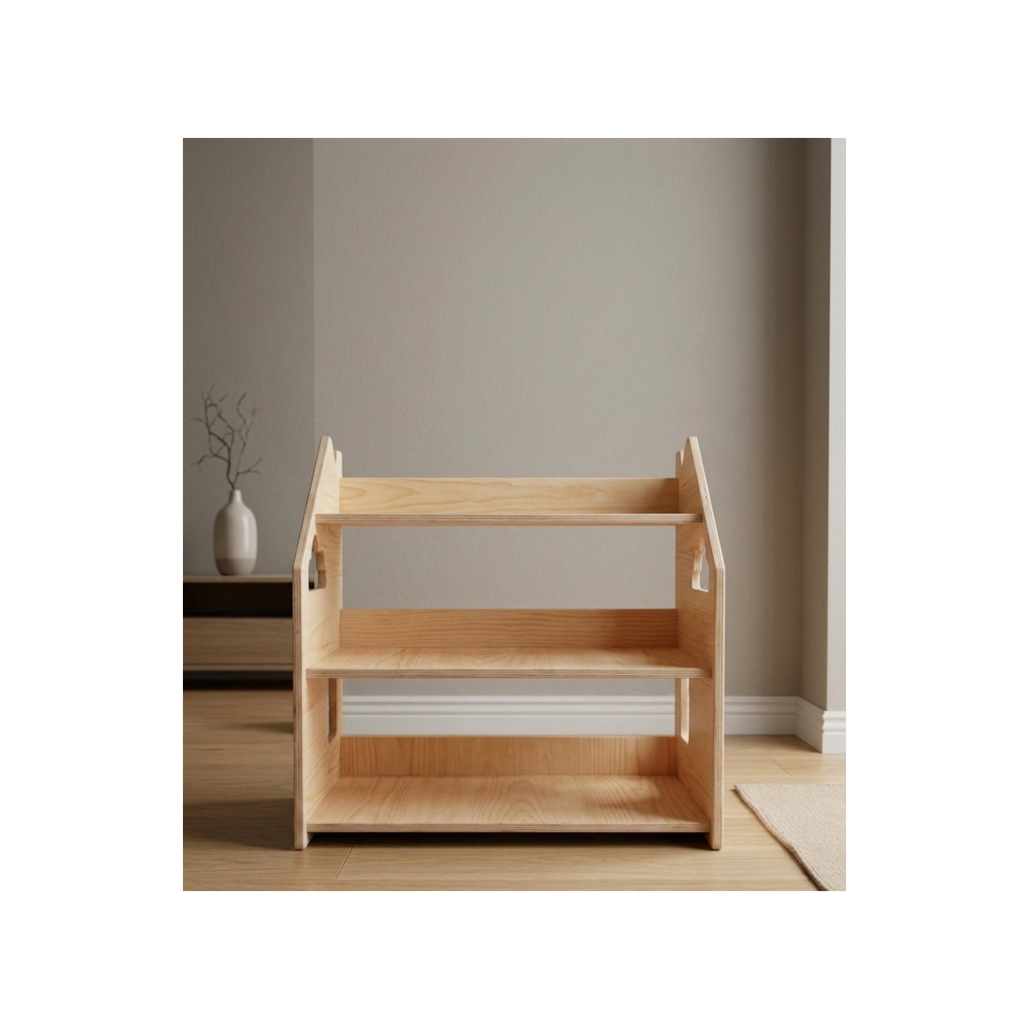 Estantería montessori  baja de madera para juguetes y cuentos