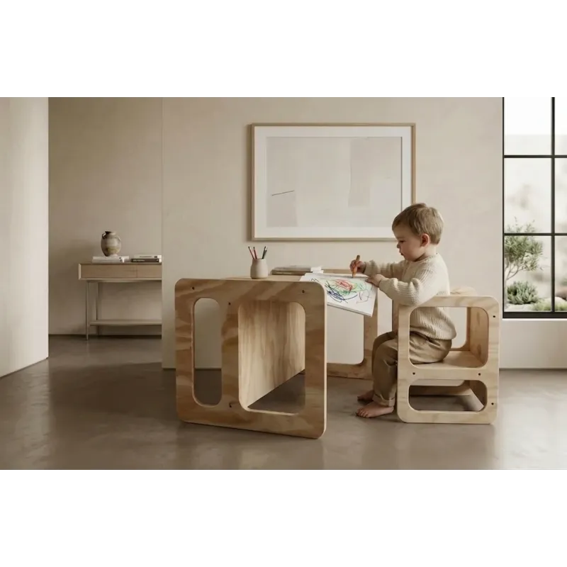 Conjunto de mesa y silla infantil de madera montessori
