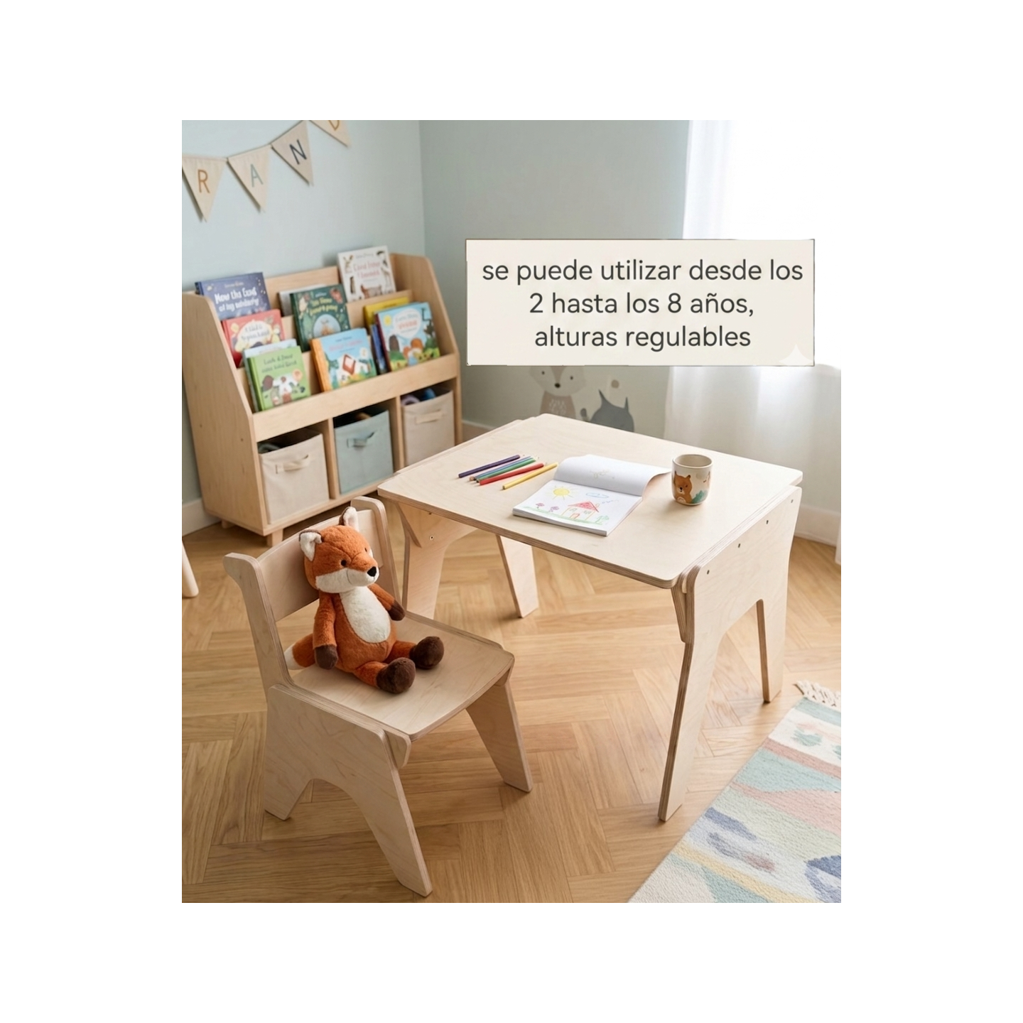 Mesa y 2 Sillas Infantiles Regulables 2 a 8 Años