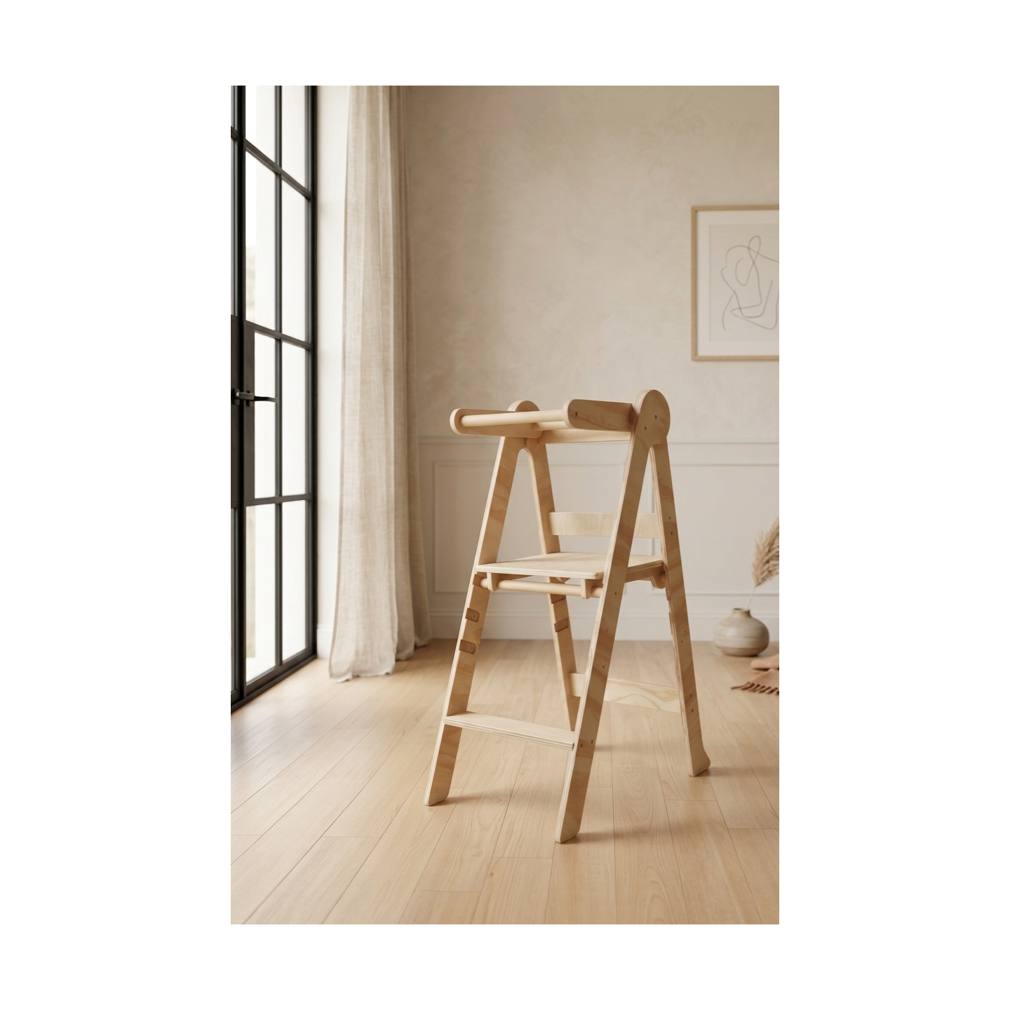 Torre Montessori Plegable de Madera (Ajustable 3 Alturas)