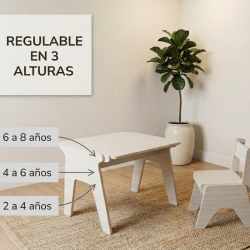 Mesa y Silla Infantil Regulable 3 Alturas (2-8 años)