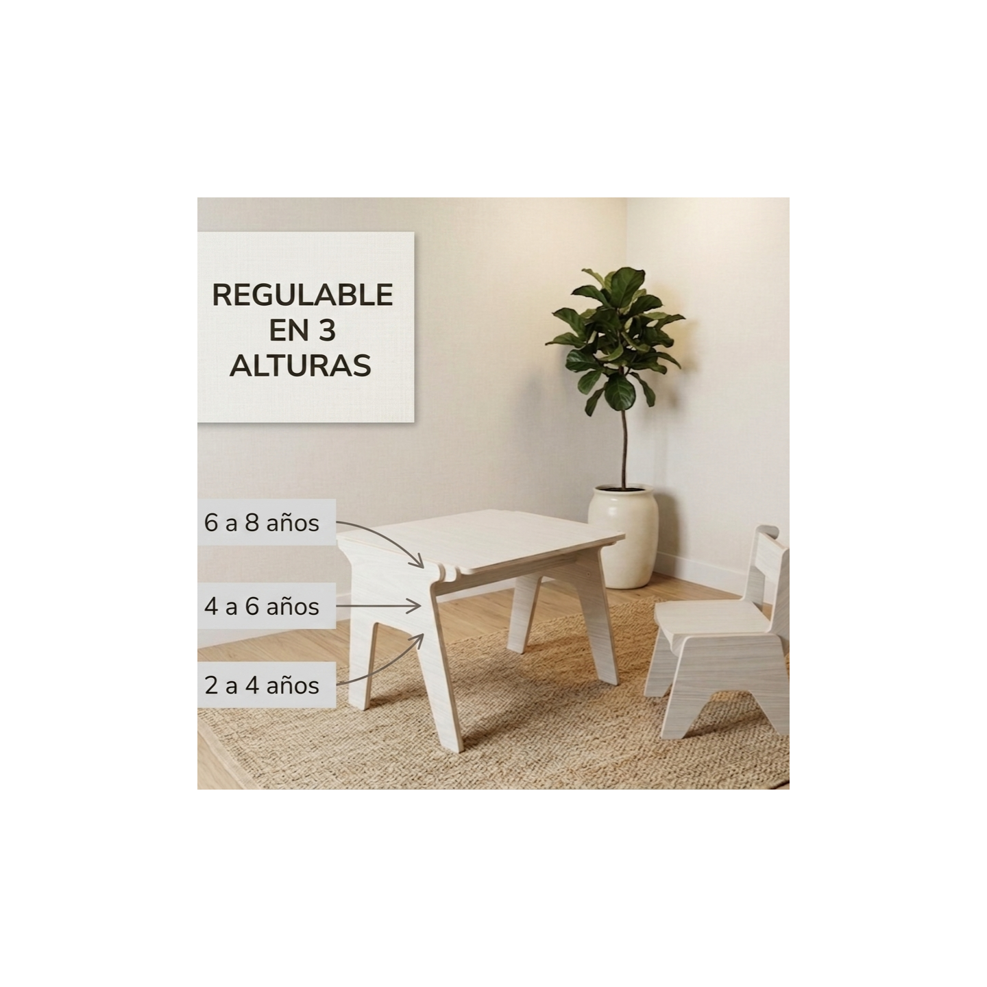 Mesa y Silla Infantil Regulable 3 Alturas (2-8 años)