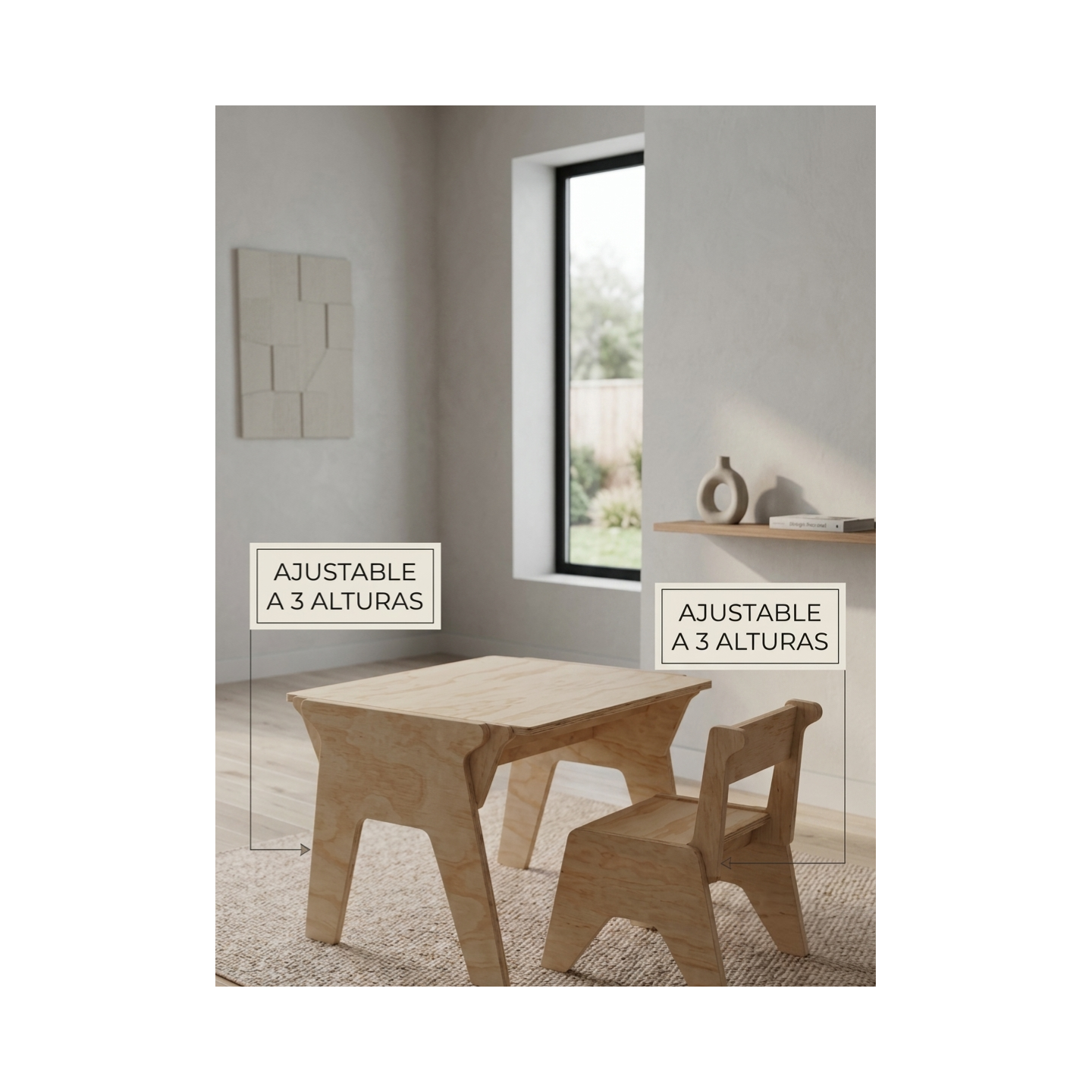 Mesa y Silla Infantil Regulable 3 Alturas (2-8 años)
