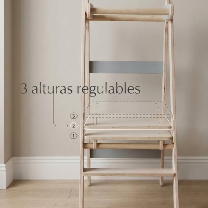 Torre Montessori Plegable de Madera (Ajustable 3 Alturas)