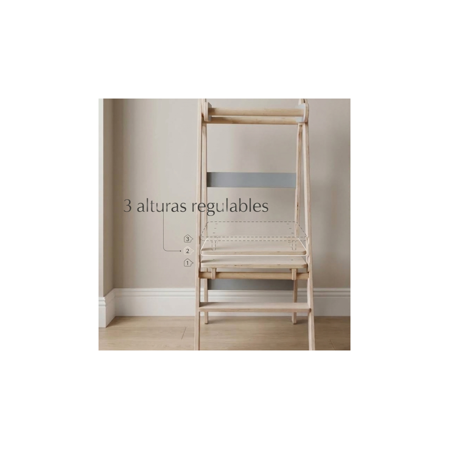 Torre Montessori Plegable de Madera (Ajustable 3 Alturas)